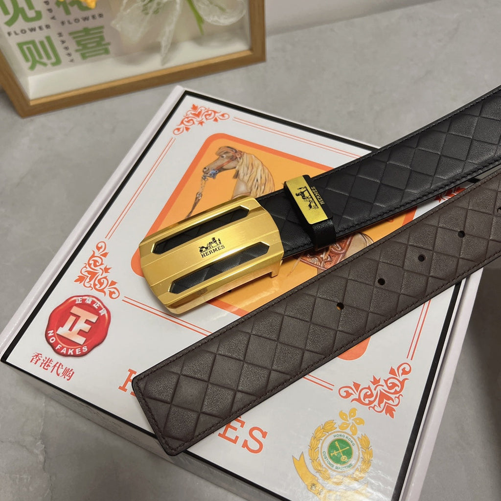 HM Belt 38mm Black Calfskin Leather Gold Buckle 619596
