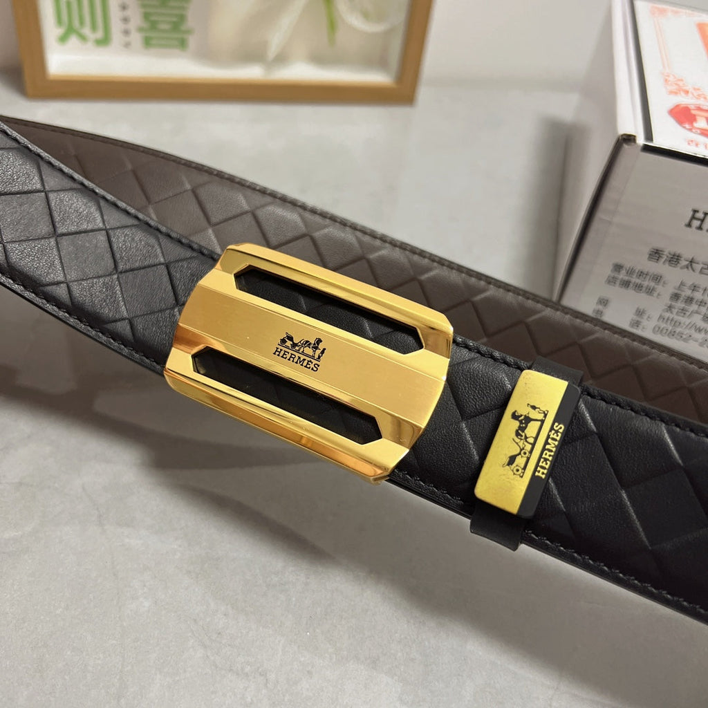 HM Belt 38mm Black Calfskin Leather Gold Buckle 619596
