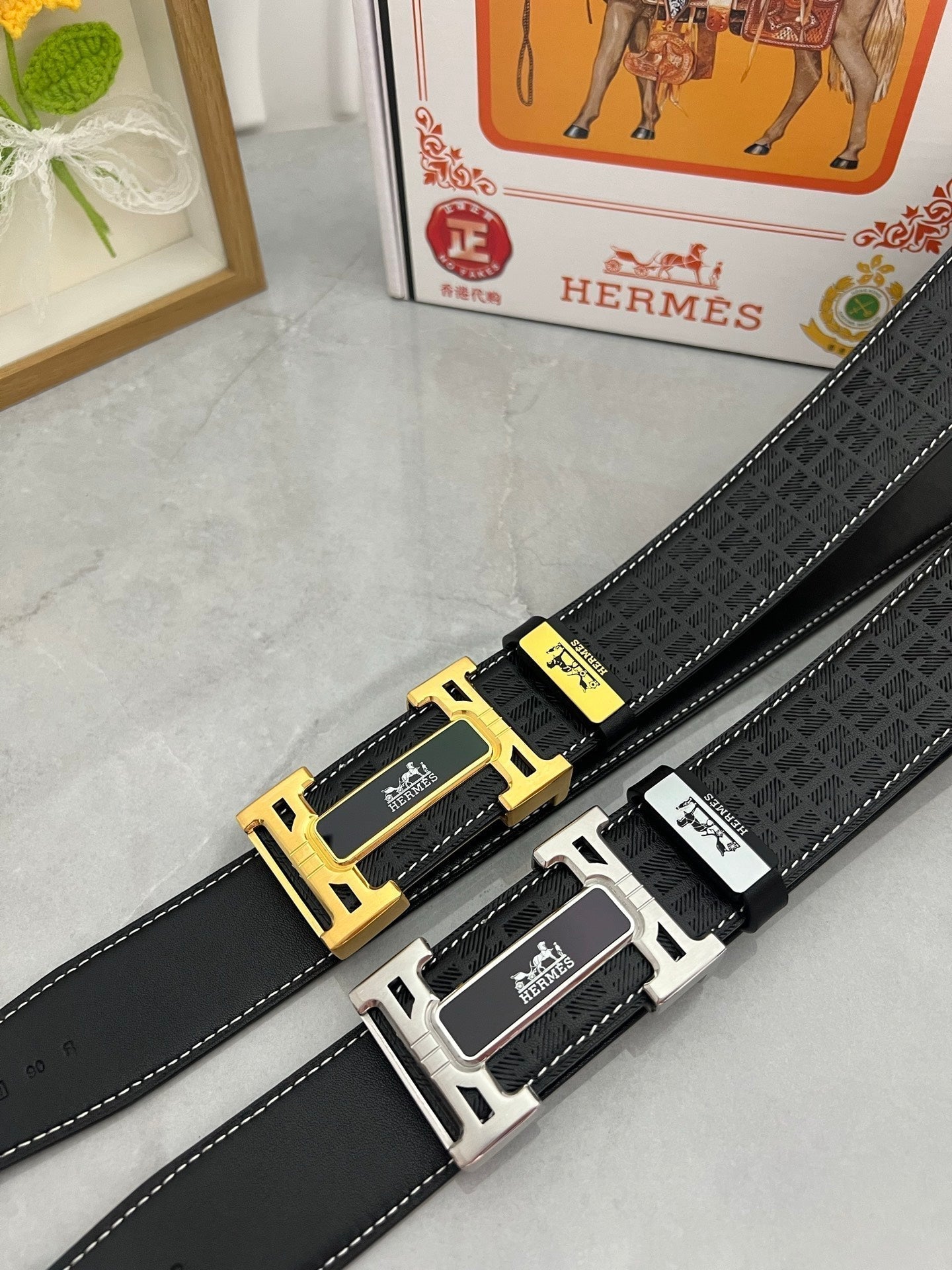 HM Constance Belt 38mm Black Cowhide Sliver Buckle 619788