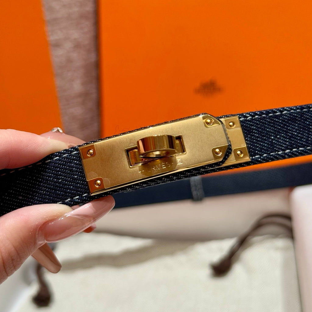 HM Kelly Belt 18mm Dark Blue Canvas Epsom Leather