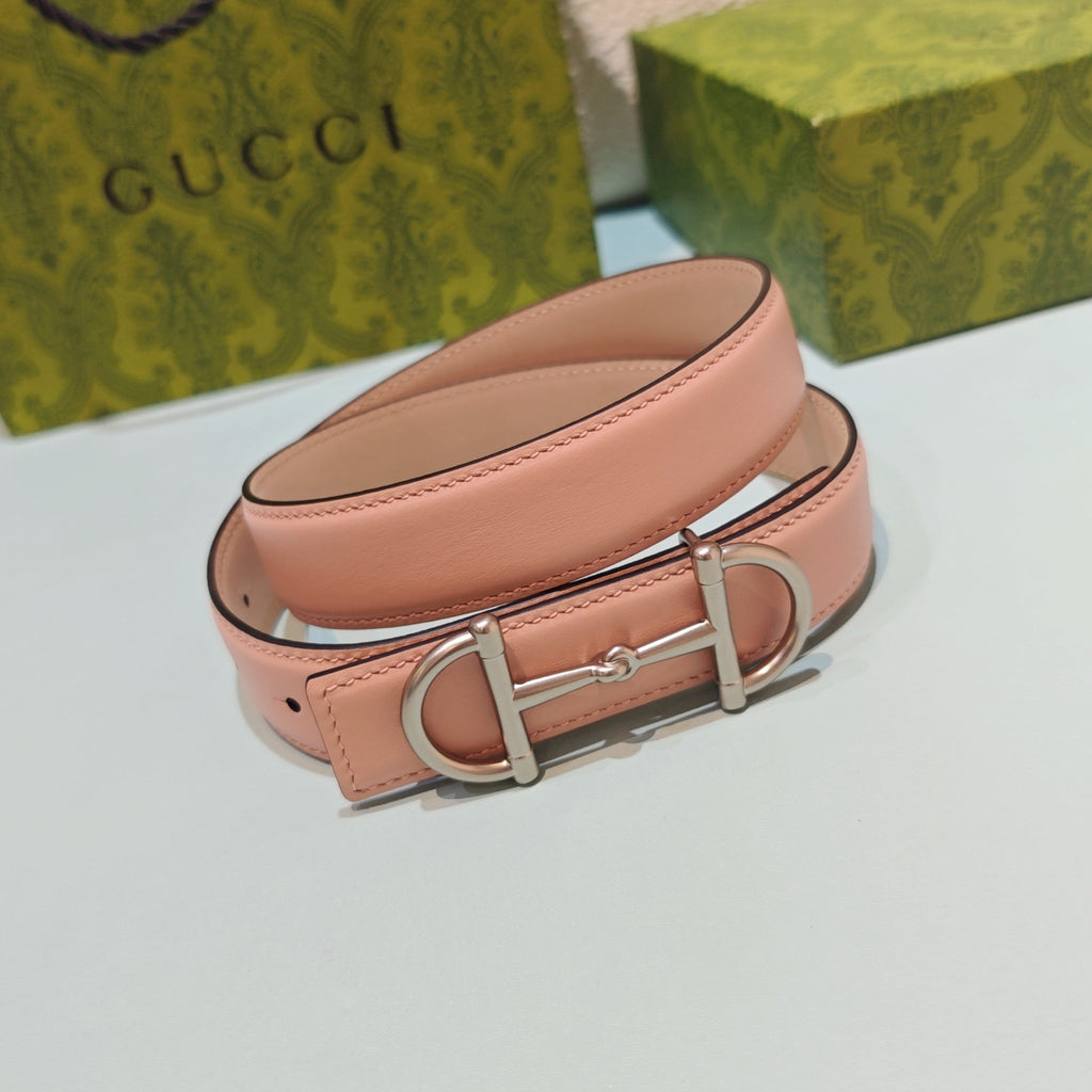 GG 3.0 Horsebit-Detailed Belt Pink Sliver Smooth Leather 200193