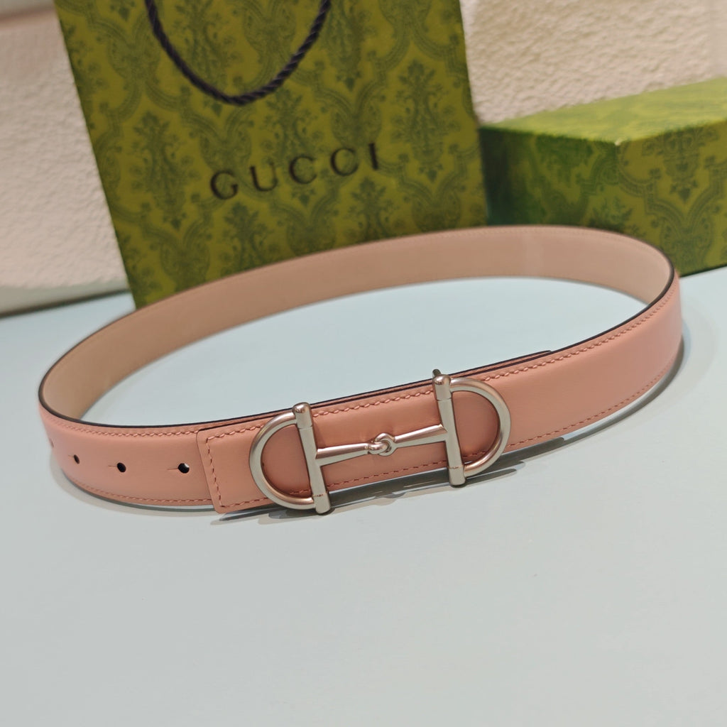 GG 3.0 Horsebit-Detailed Belt Pink Sliver Smooth Leather 200193