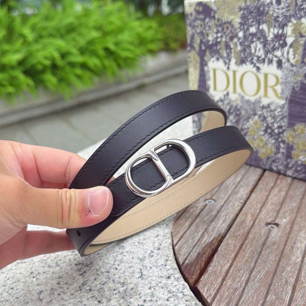CD 2cm Icon Belt Black Khahi Sliver Calfskin 203164