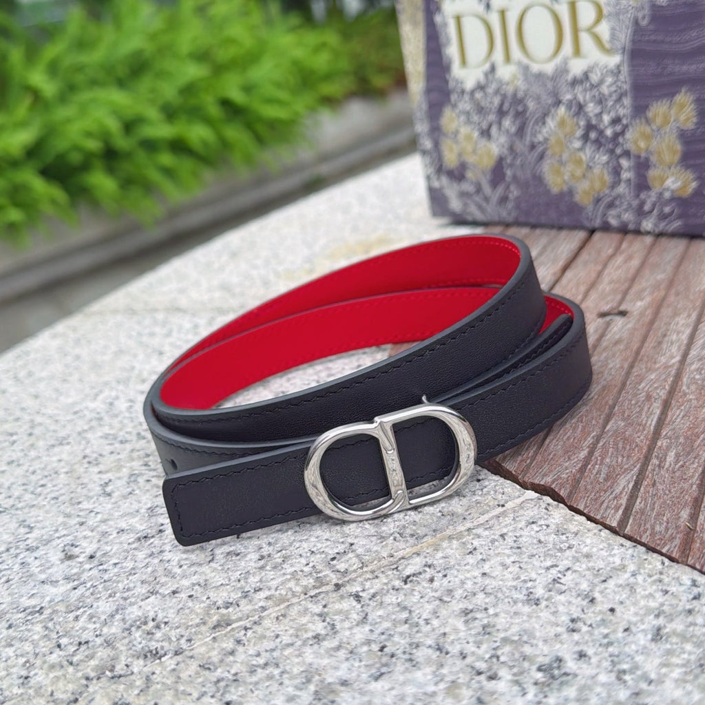 CD 2cm Icon Belt Black Sliver Calfskin 203167