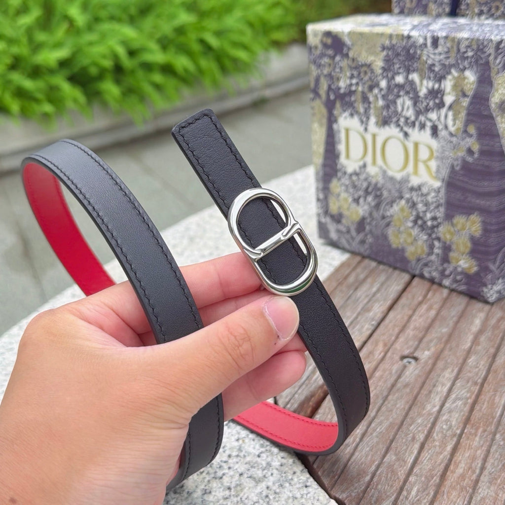 CD 2cm Icon Belt Black Sliver Calfskin 203167