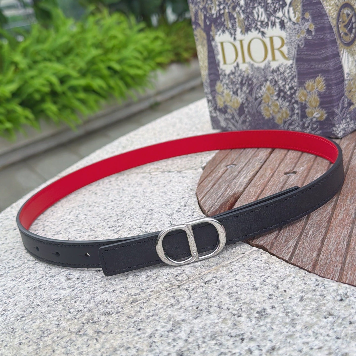 CD 2cm Icon Belt Black Sliver Calfskin 203167