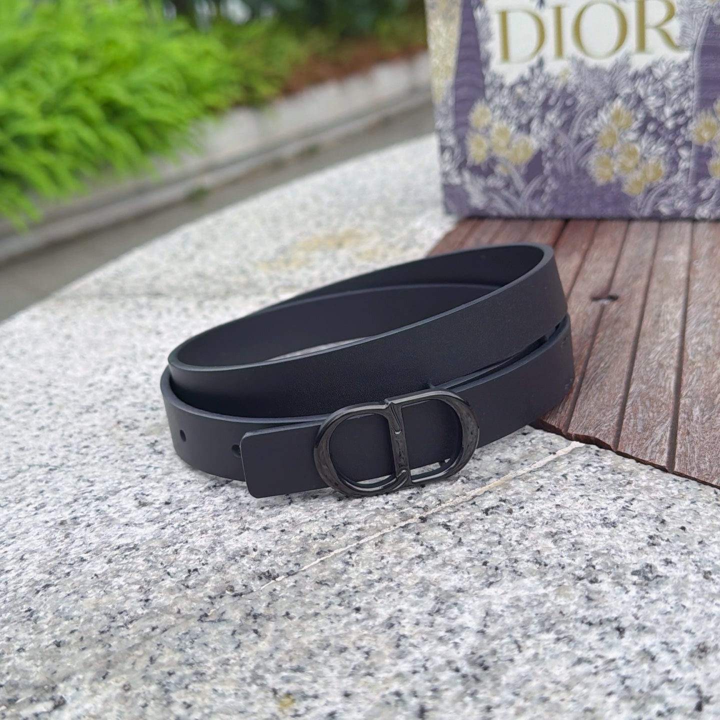 CD 2cm Icon Belt Muted Full Black Calfskin 203157