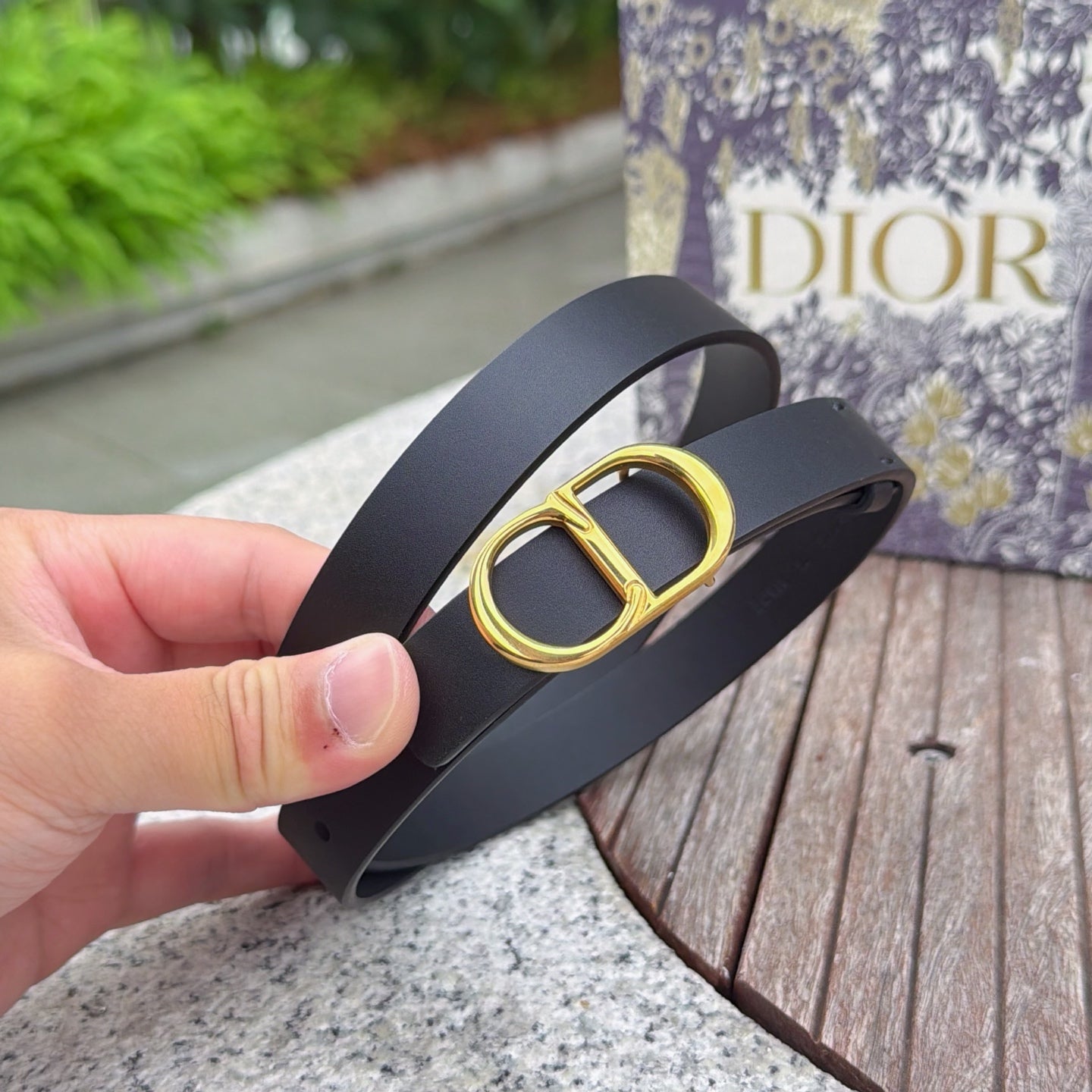 CD 2cm Icon Belt Muted Full Black Gold Calfskin 203159