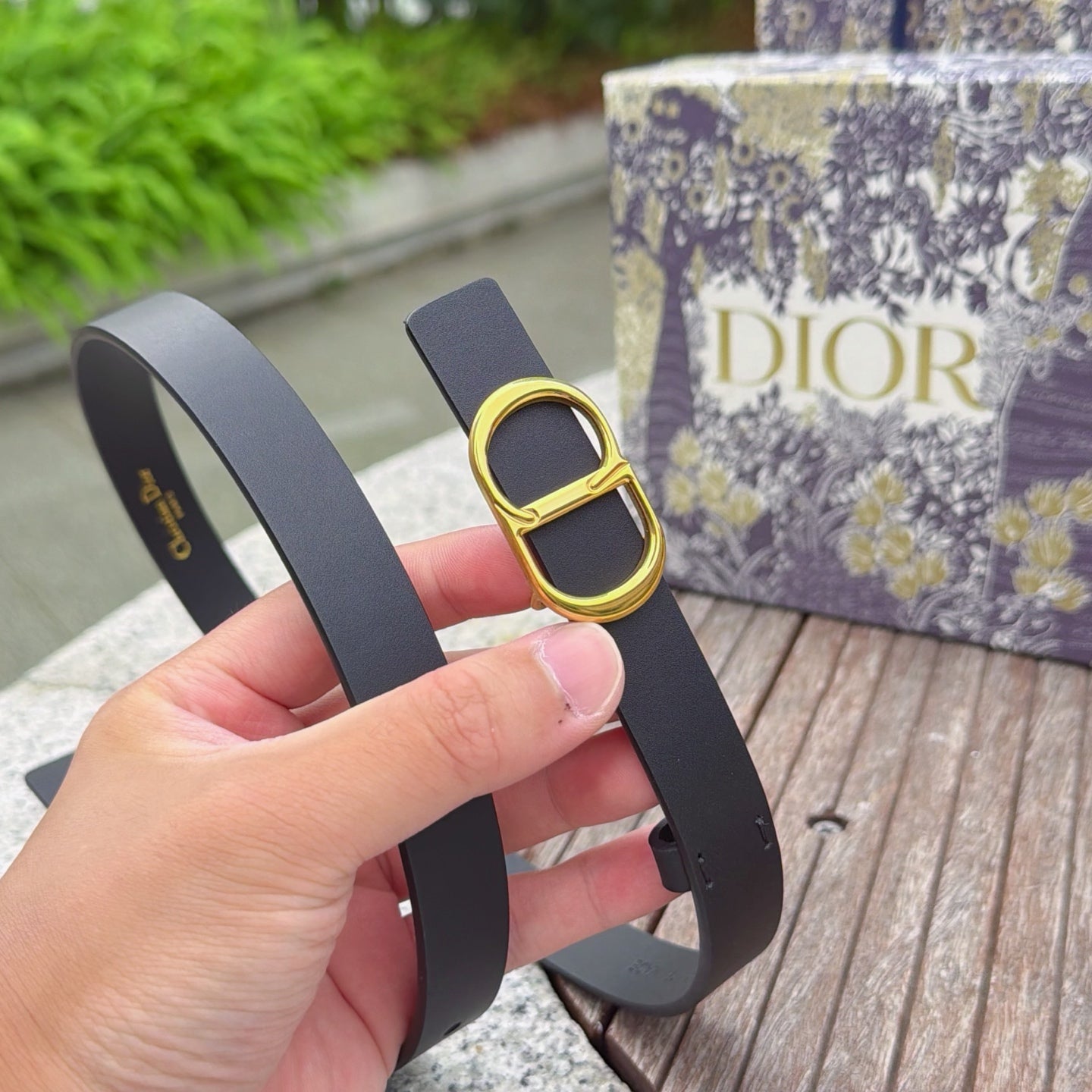 CD 2cm Icon Belt Muted Full Black Gold Calfskin 203159