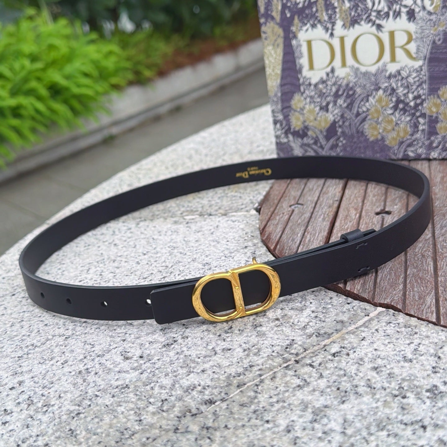 CD 2cm Icon Belt Muted Full Black Gold Calfskin 203159