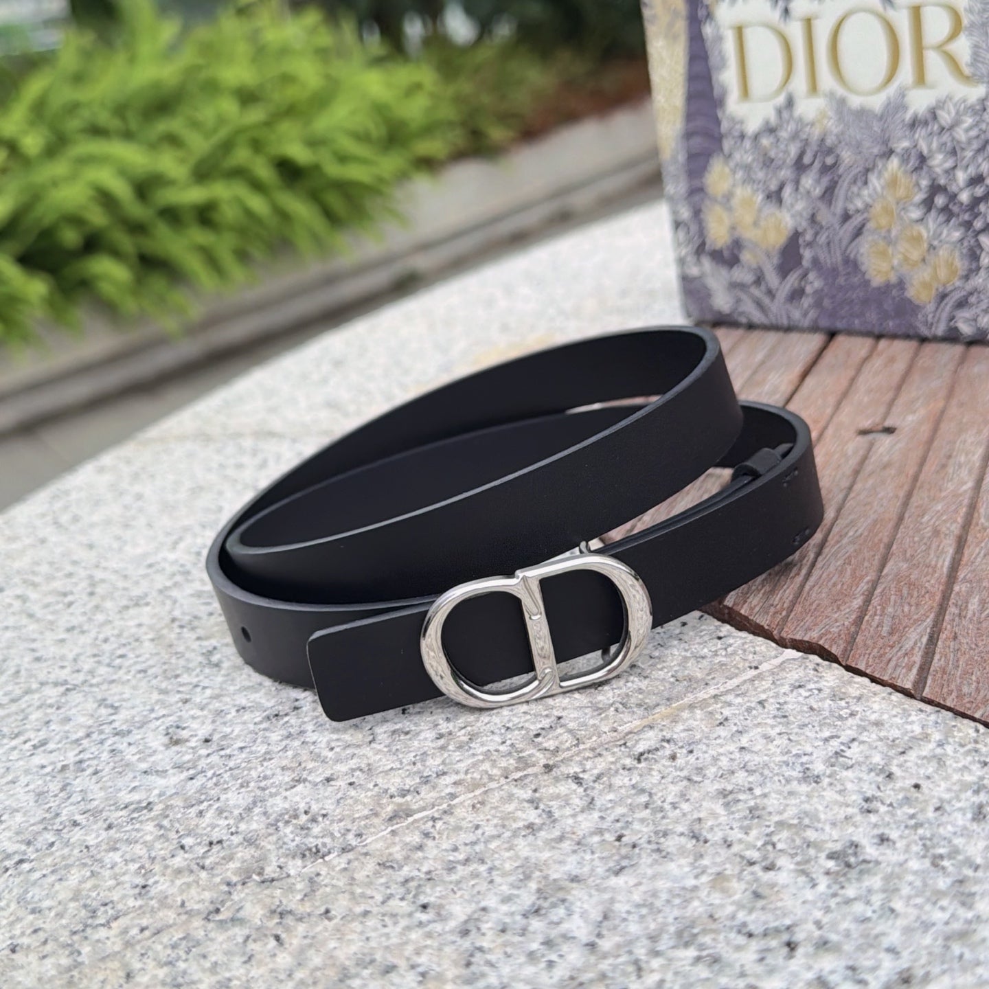 CD 2cm Icon Belt Muted Full Black Sliver Calfskin 203158