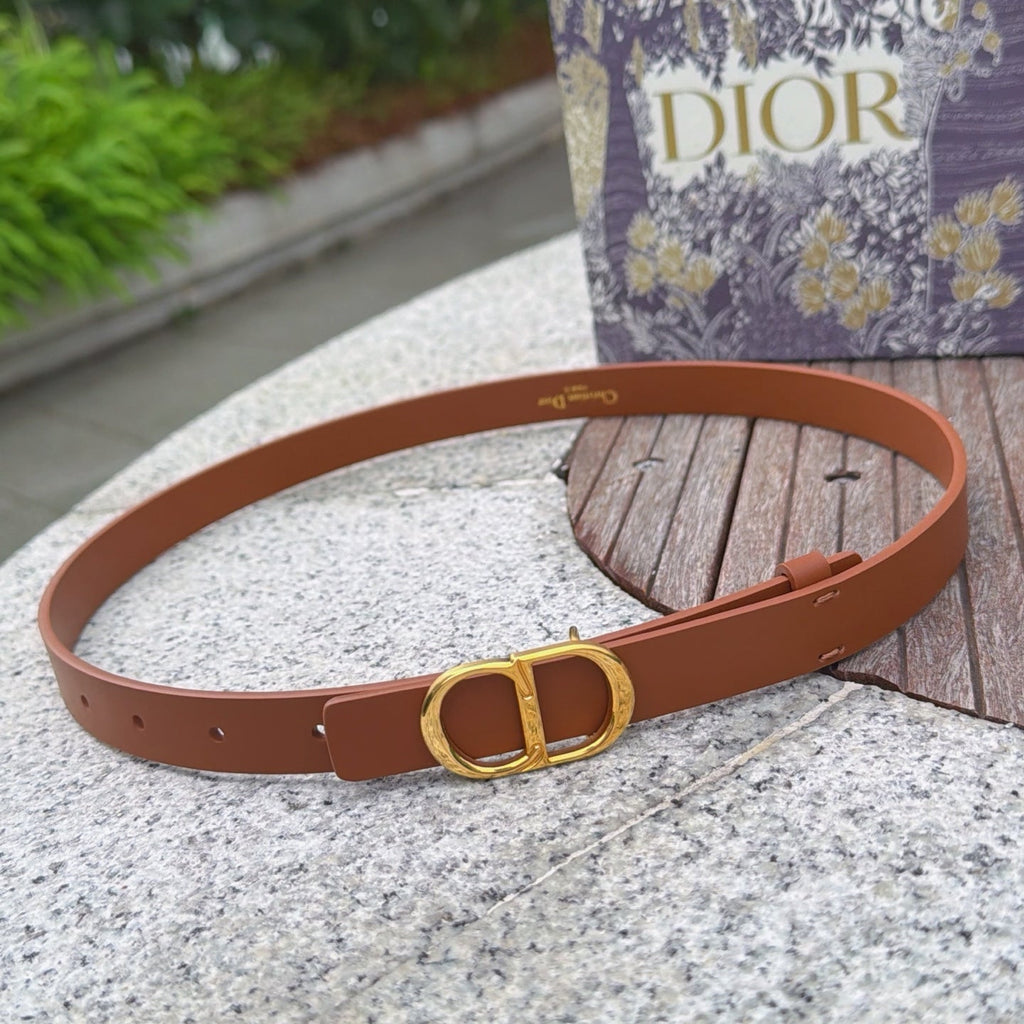 CD 2cm Icon Belt Brown Gold Calfskin 203161