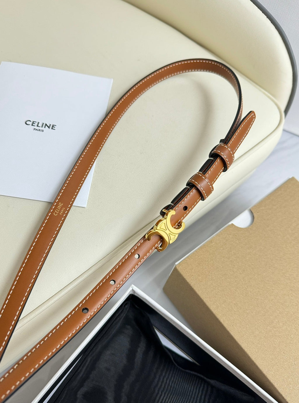 CEL Gold Buckle 13mm Belt Brown Cowhide 179728