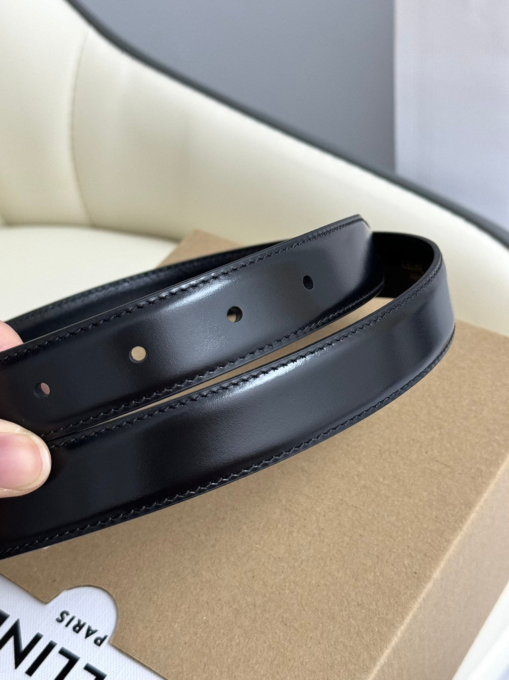MEDIUM TRIOMPHE BELT 25MM BLACK LEATHER SILVER HARDWARE