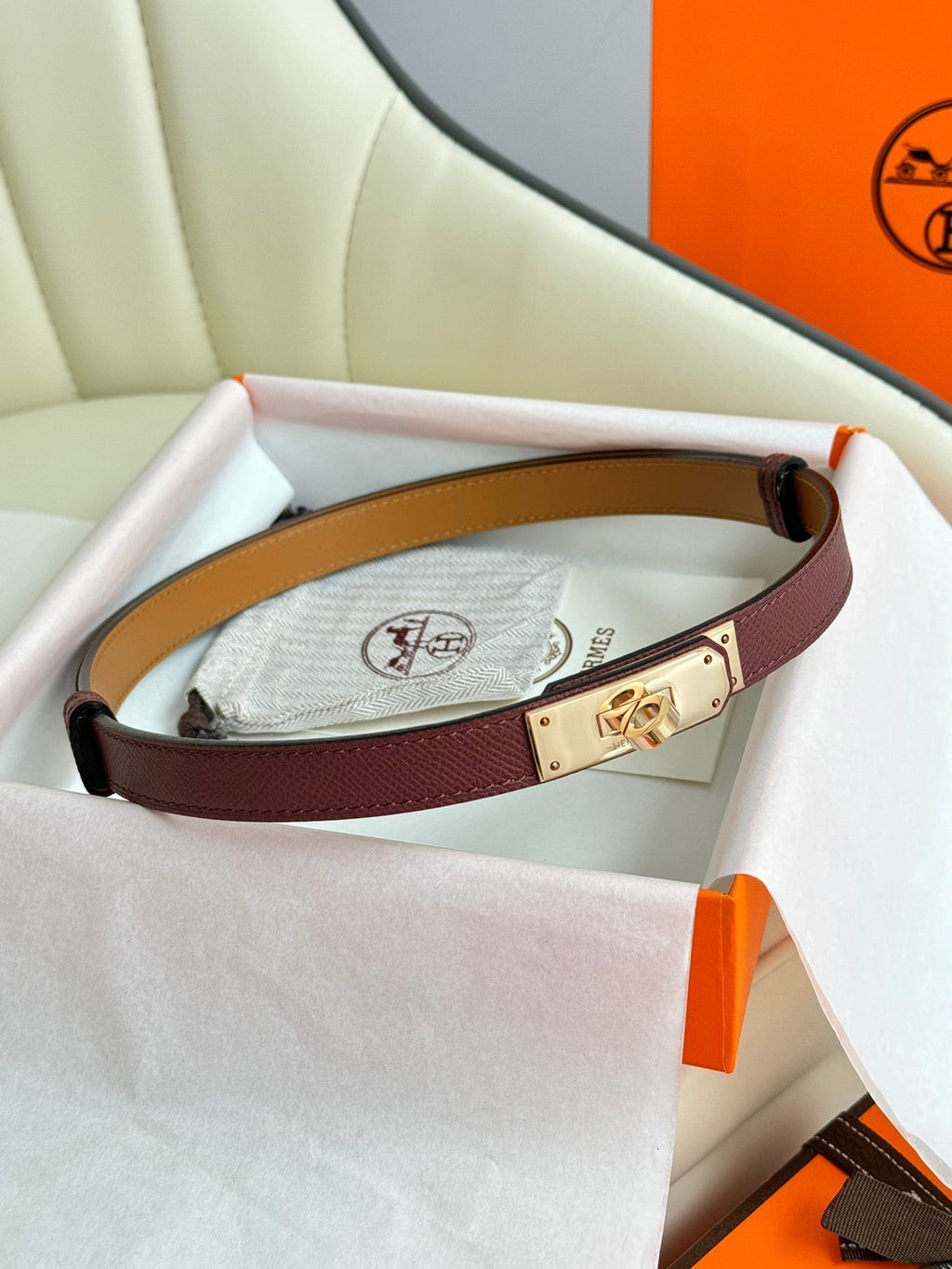 HM Kelly Belt 18mm Burgundy Epsom Leather