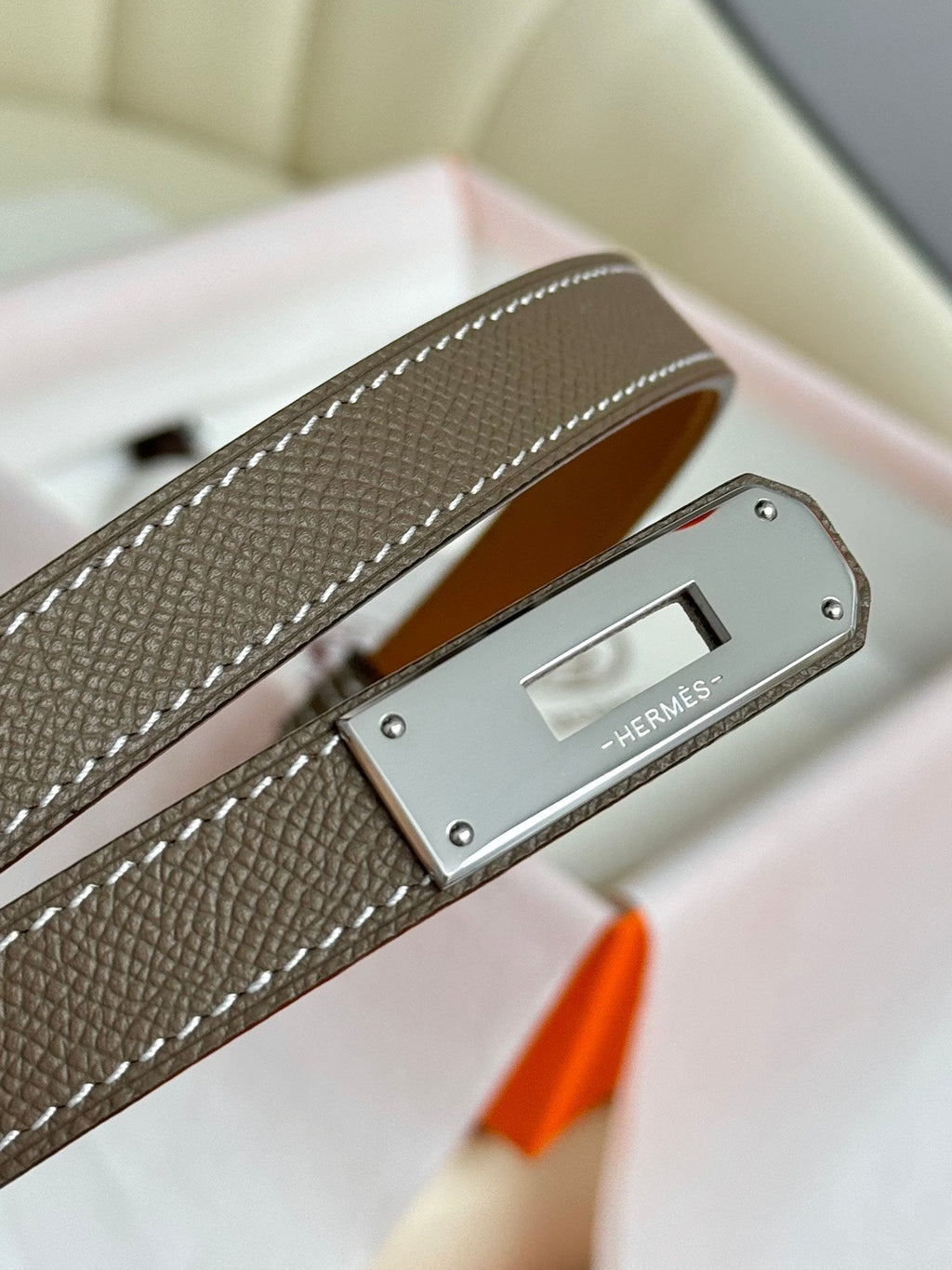 HM Kelly Belt 18mm Elephant Gray Epsom Leather