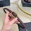 YSL 1.5 Gold Oval Buckle Belt Burgundy Leather