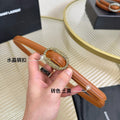 YSL 1.5 Gold Oval Buckle Belt Brown Leather 200481