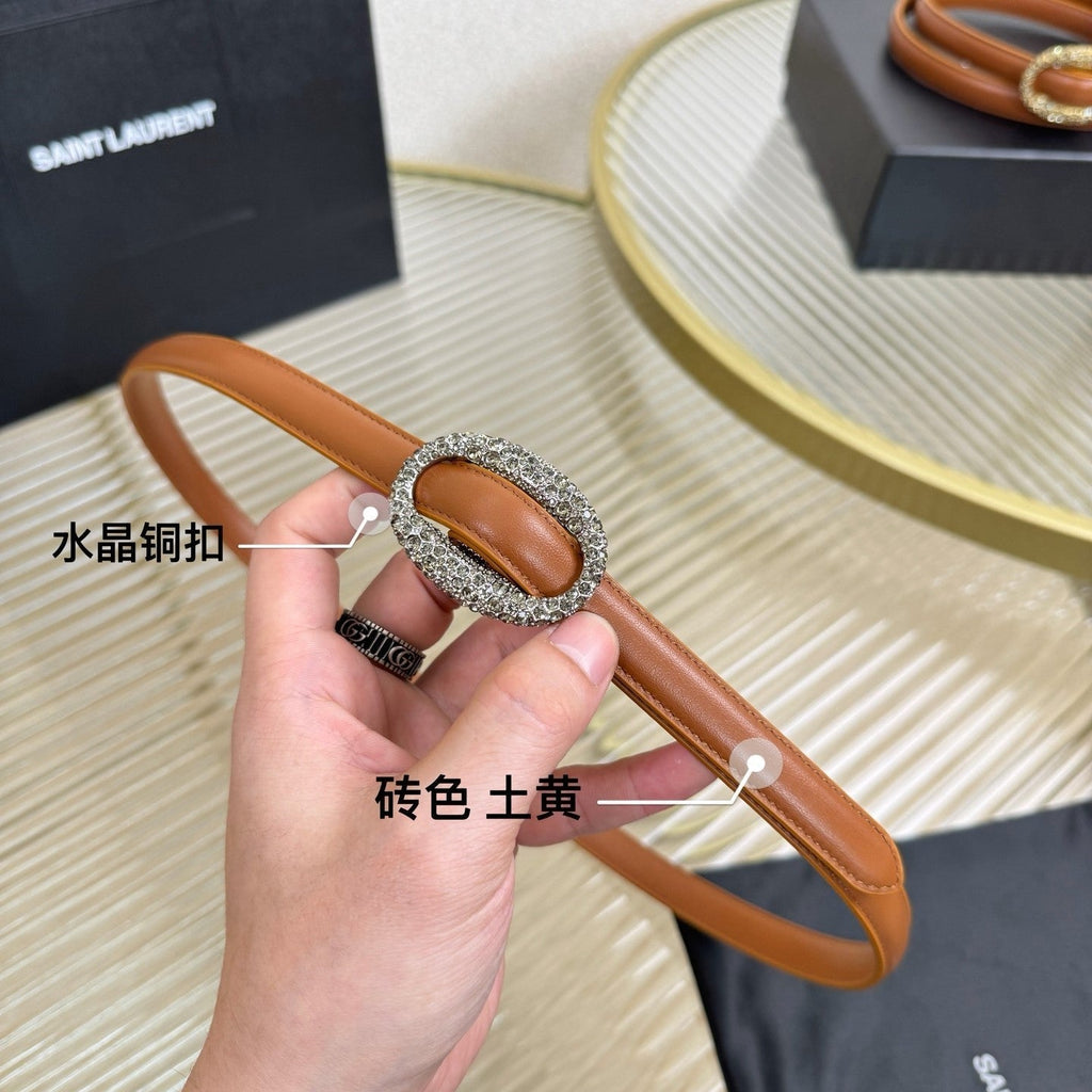 YSL 1.5 Sliver Oval Buckle Belt Brown Leather 200480