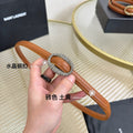 YSL 1.5 Sliver Oval Buckle Belt Brown Leather 200480