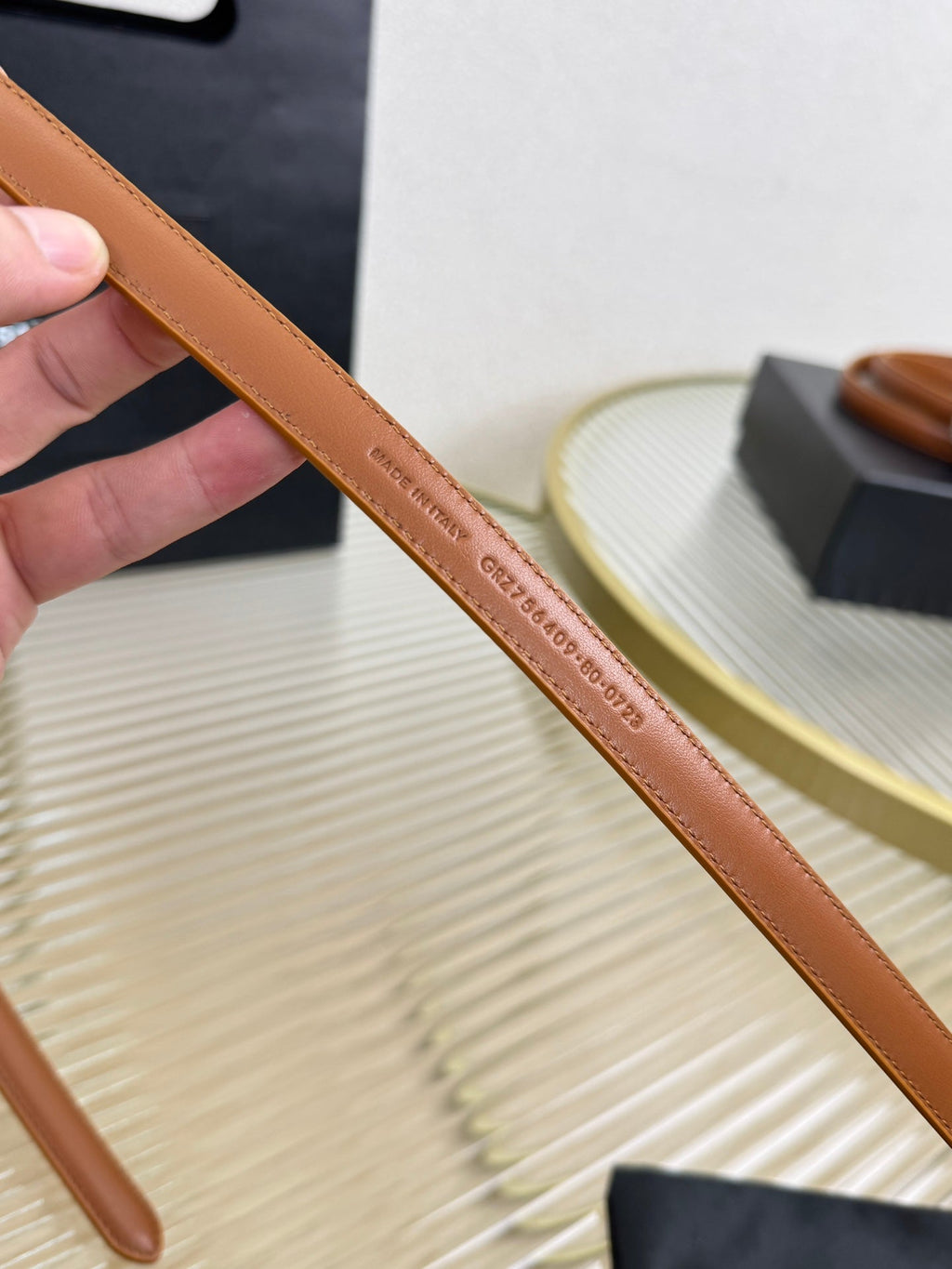 YSL 1.5 Sliver Oval Buckle Belt Brown Leather 200480