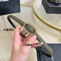 YSL 1.5 Gold Oval Buckle Belt Olive Green Leather 200479