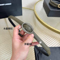 YSL 1.5 Sliver Oval Buckle Belt Olive Green Leather 200478