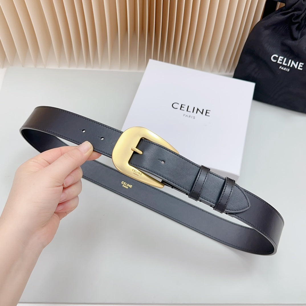 CEL Gold Western 35mm Belt Black Cowhide 175057