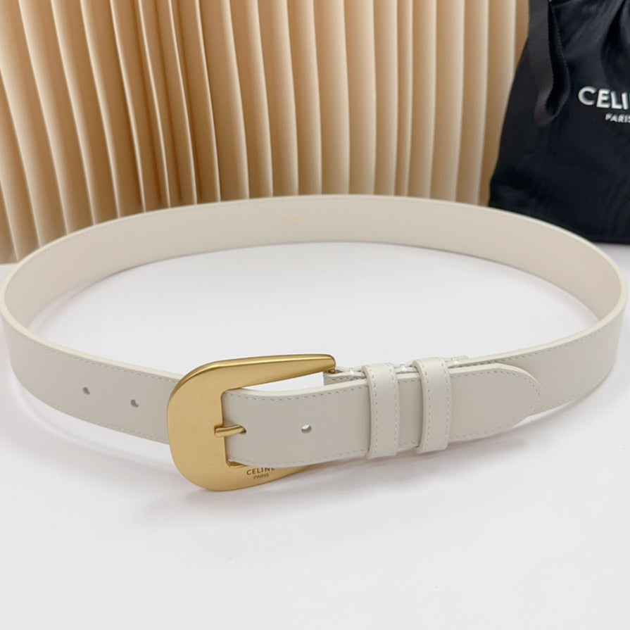 CEL Gold Western 35mm Belt White Cowhide 175054