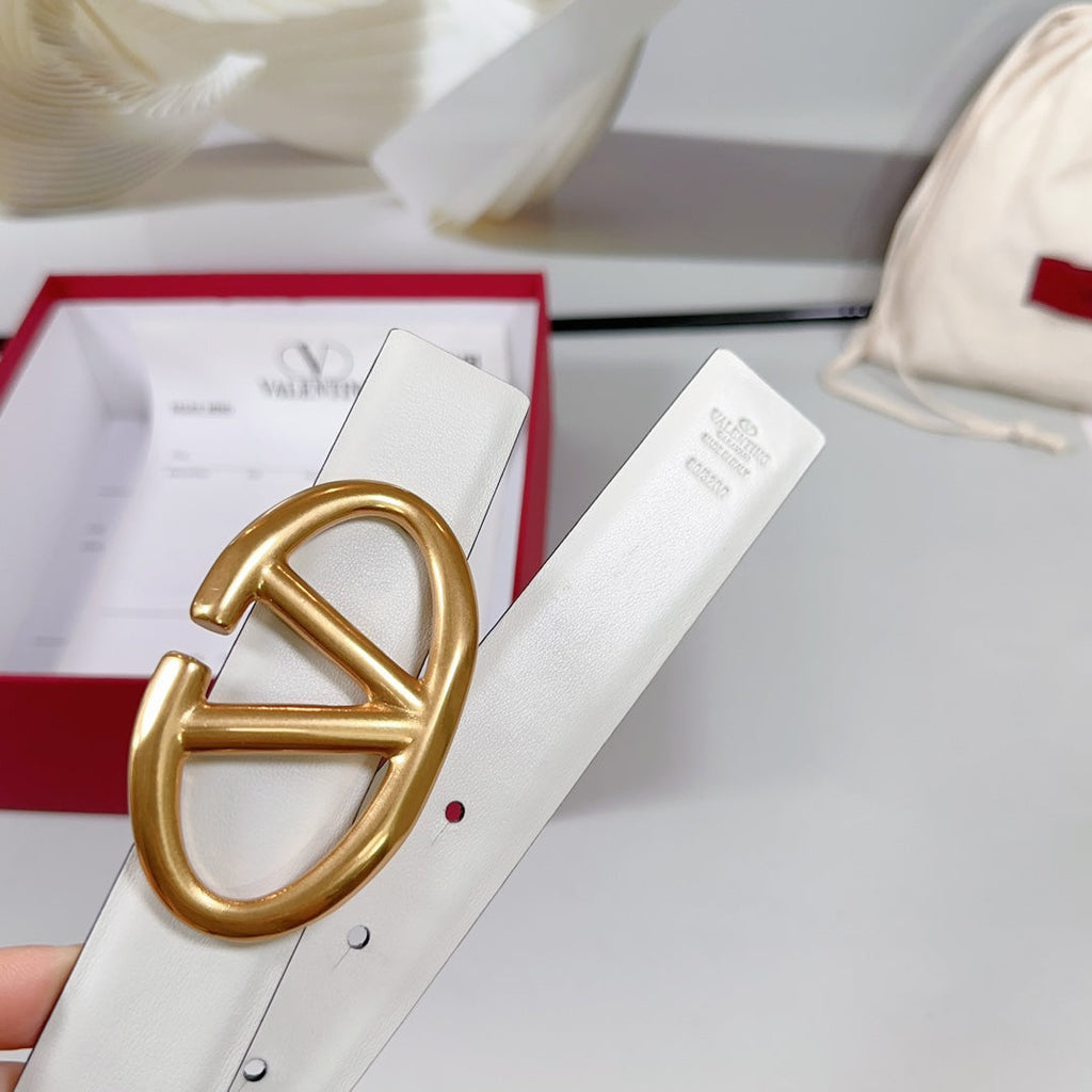 The Bold Edition Revesible Belt 30mm White Calfskin Gold Buckle