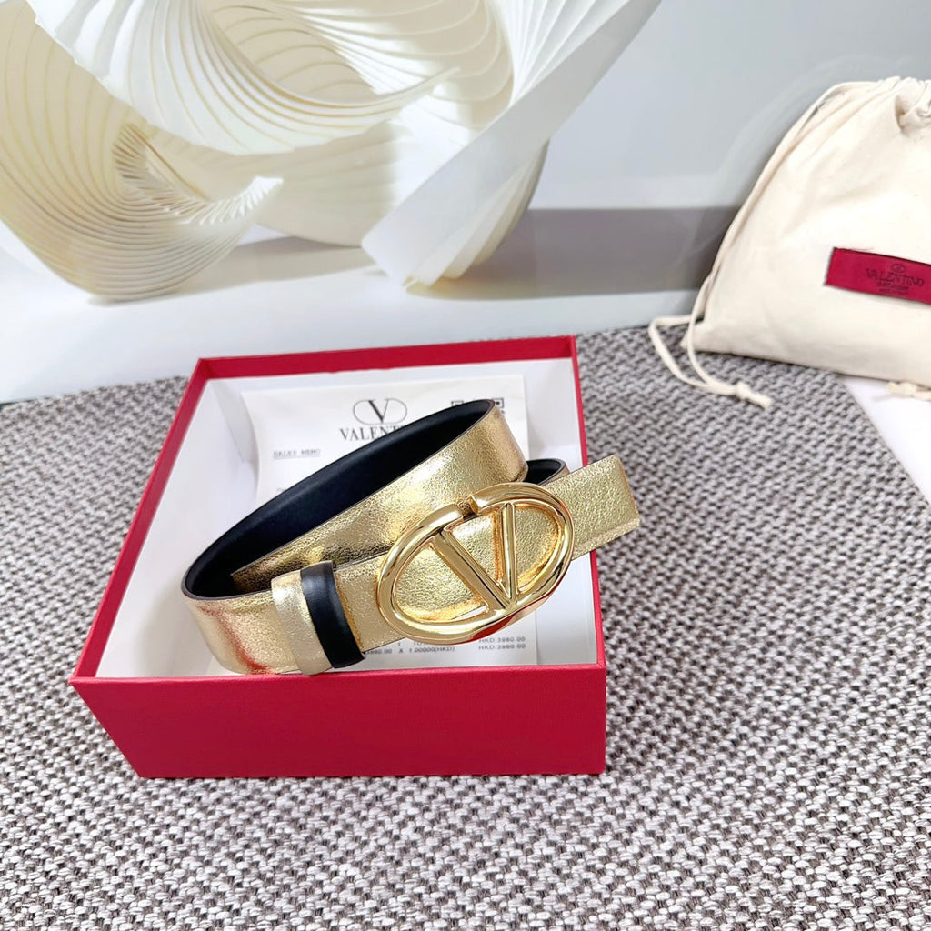 The Bold Edition Reversible Belt 30mm Gold Metalic Black Calfskin Gold Buckle