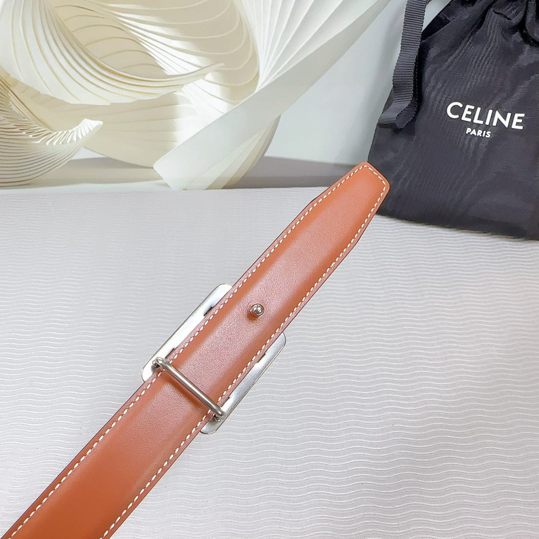 CEL Silver Buckle Belt 25mm Black Calfskin 178252