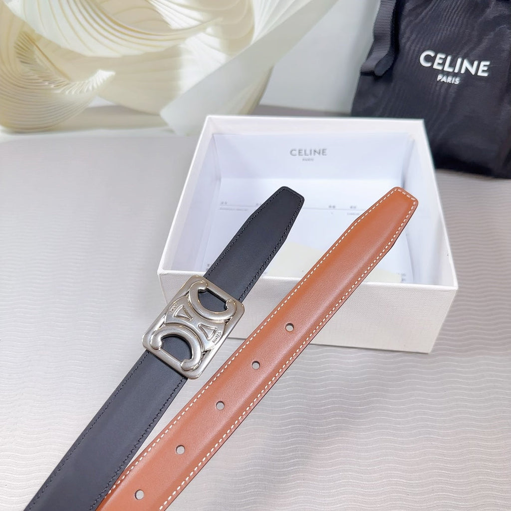 CEL Silver Buckle Belt 25mm Black Calfskin 178252