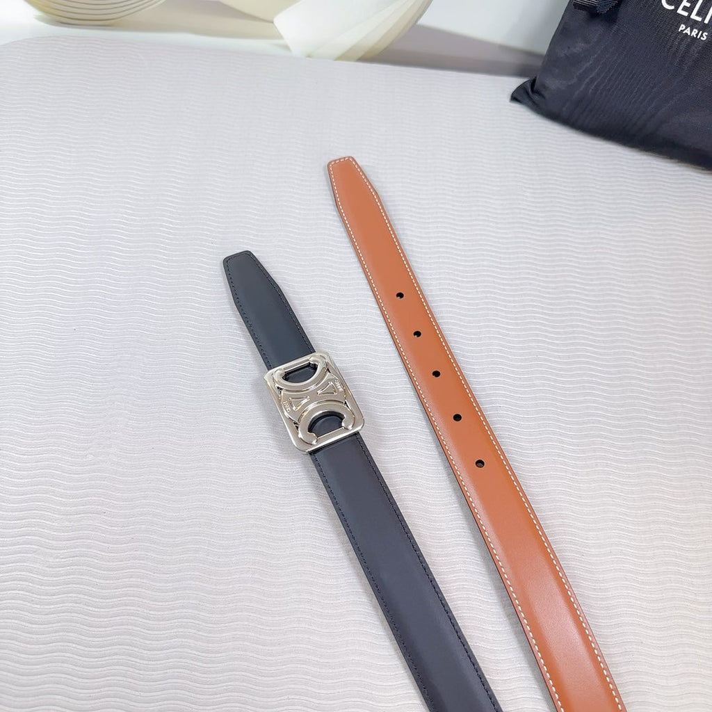 CEL Silver Buckle Belt 25mm Black Calfskin 178252