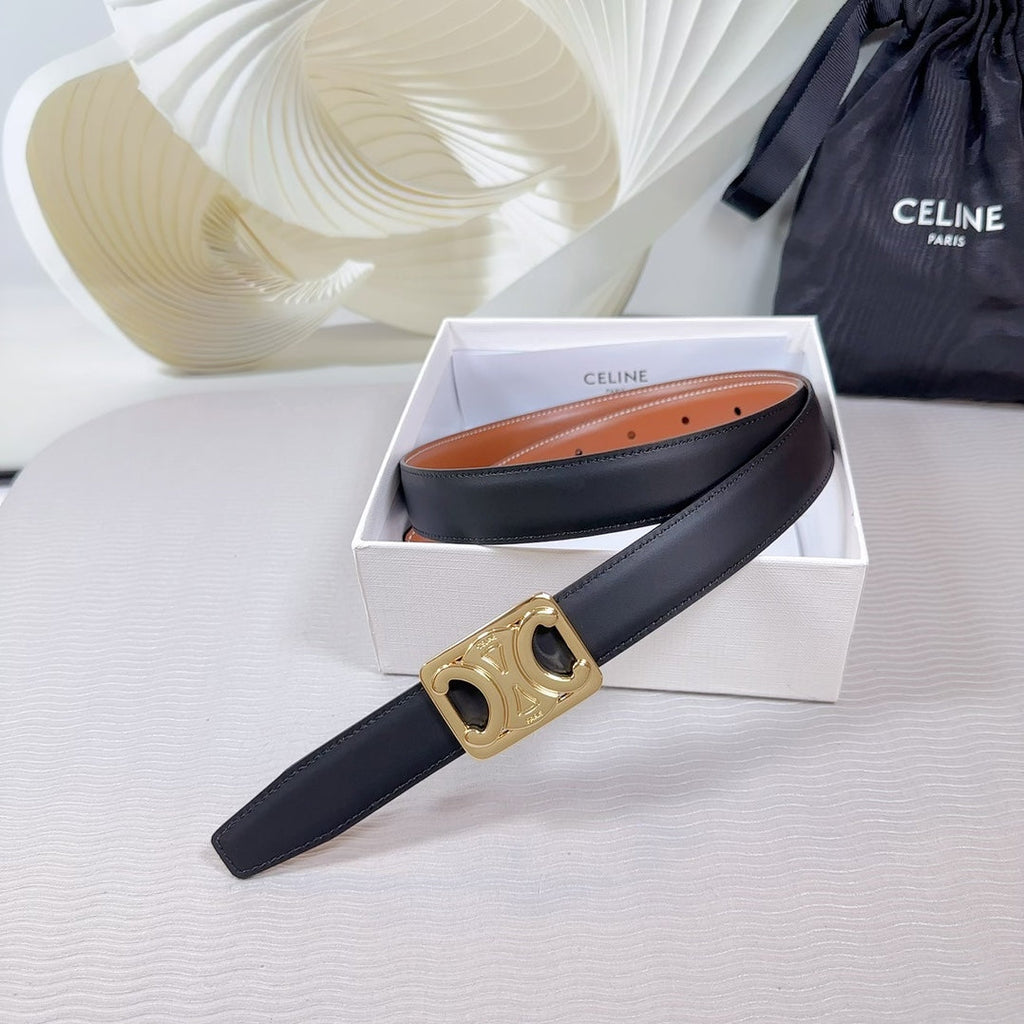 CEL Gold Buckle Belt 25mm Black Calfskin 178253