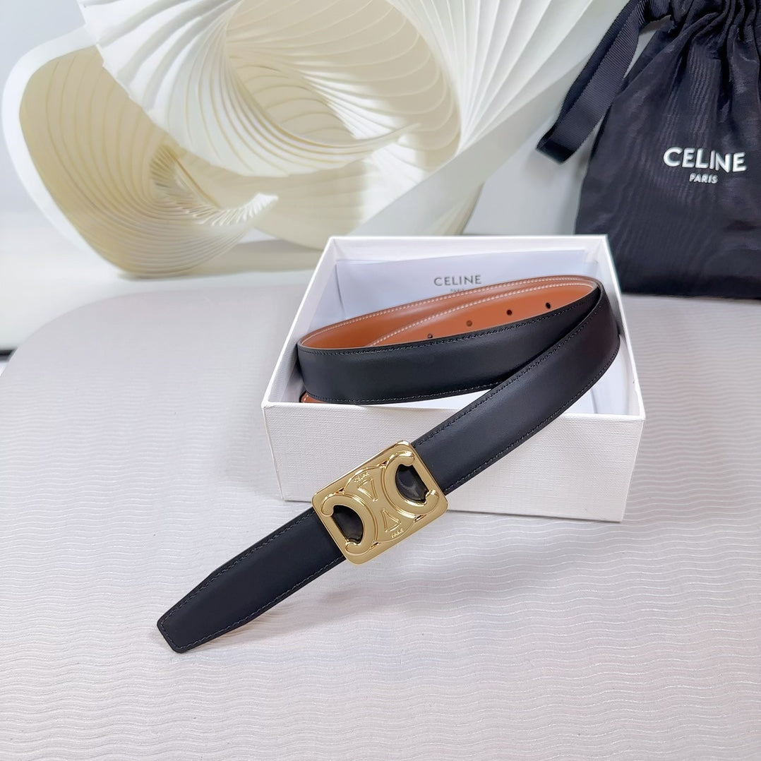 CEL Gold Buckle Belt 25mm Black Calfskin 178253