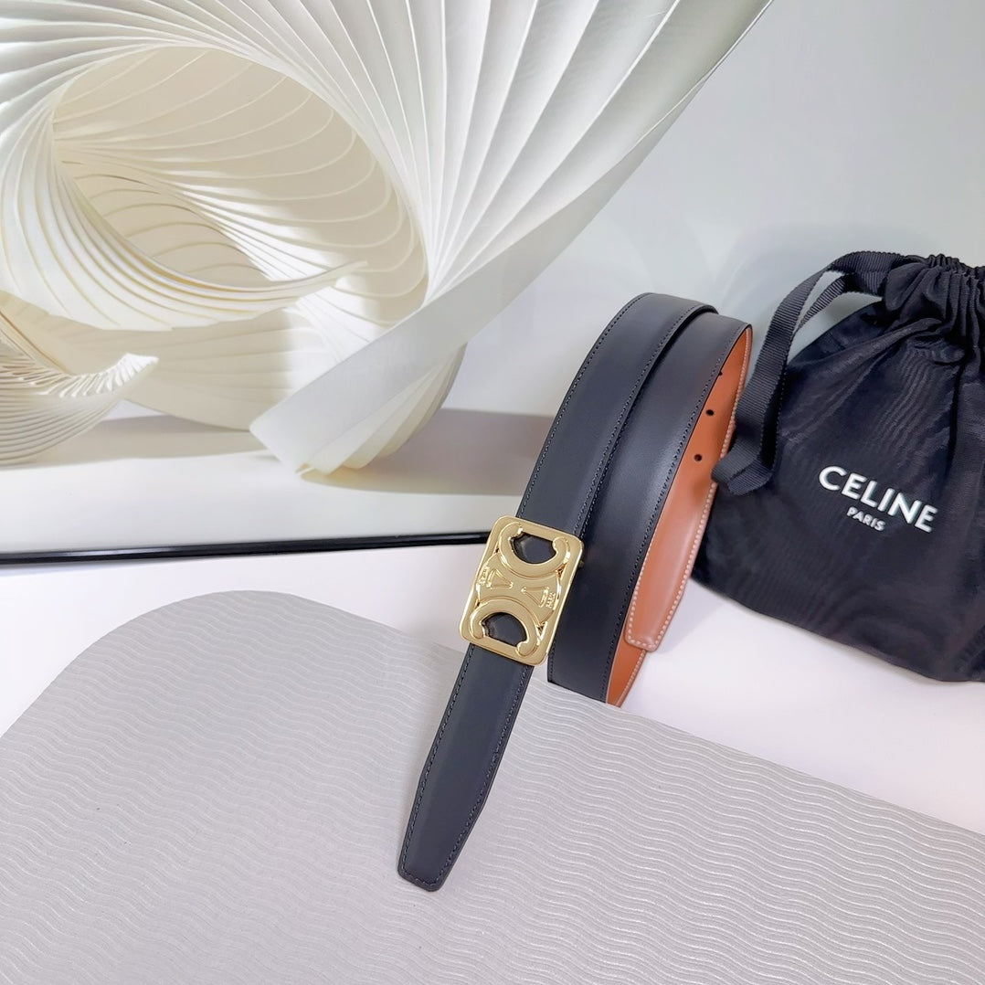 CEL Gold Buckle Belt 25mm Black Calfskin 178253