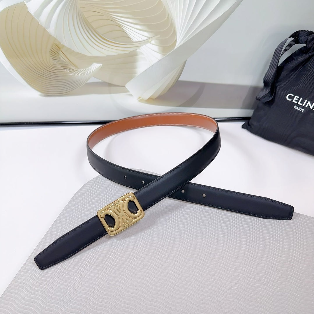 CEL Gold Buckle Belt 25mm Black Calfskin 178253