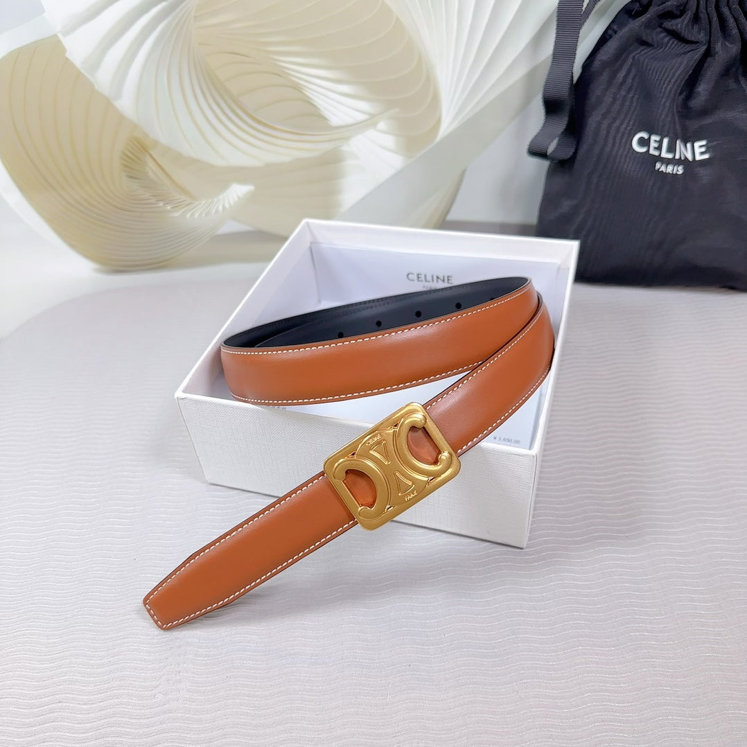 CEL Gold Buckle Belt 25mm Brown Calfskin 178254