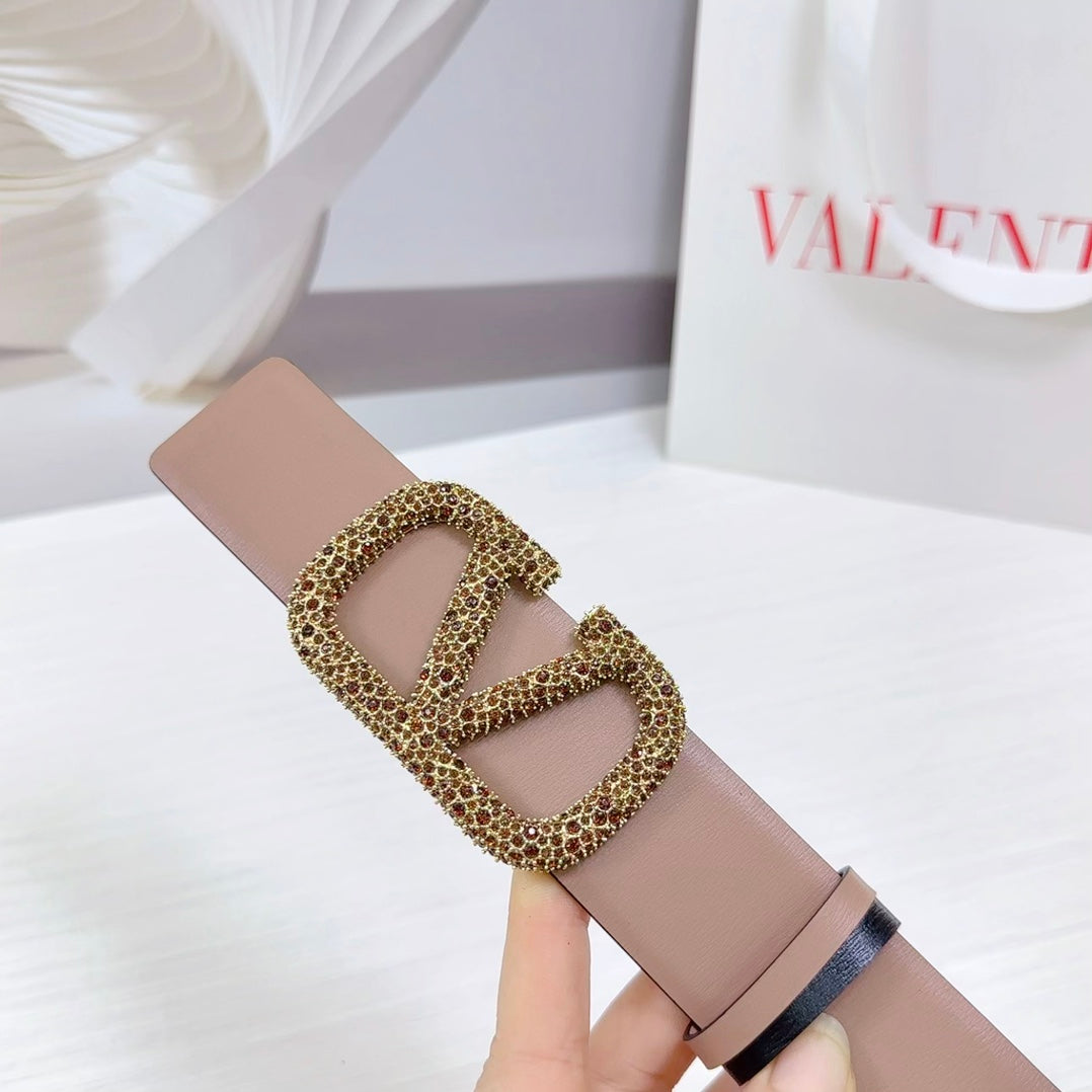 VLOGO SIGNATURE REVERSIBLE BELT 40MM ROSE BLACK GOLD CALFSKIN GOLD BUCKLE