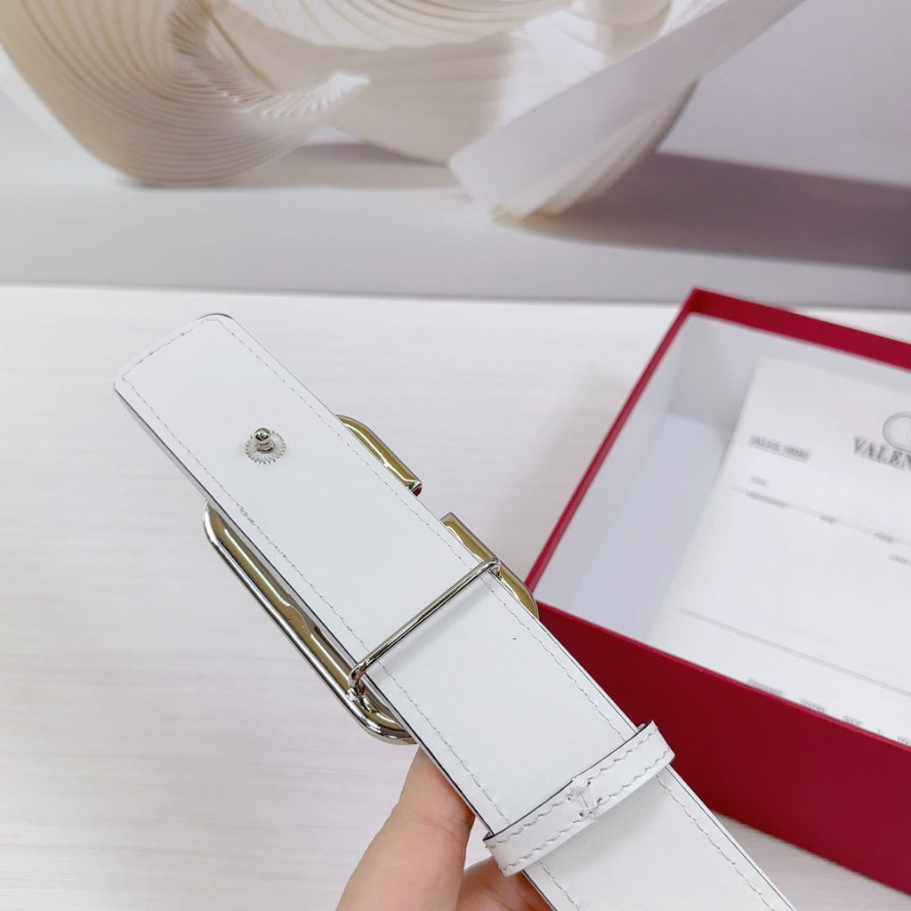 Valenti Toilde Iconographe Belt 40mm White Beige Calfskin Silver Hammered-effect Buckle