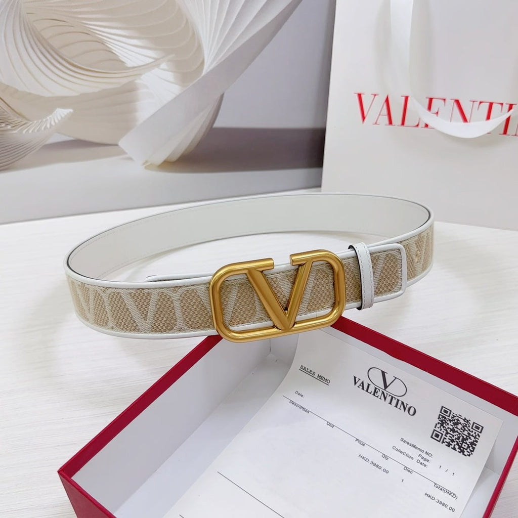Valenti Toilde Iconographe Belt 40mm White Beige Calfskin Gold Buckle