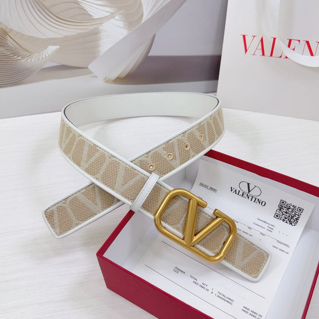 Valenti Toilde Iconographe Belt 40mm White Beige Calfskin Gold Buckle