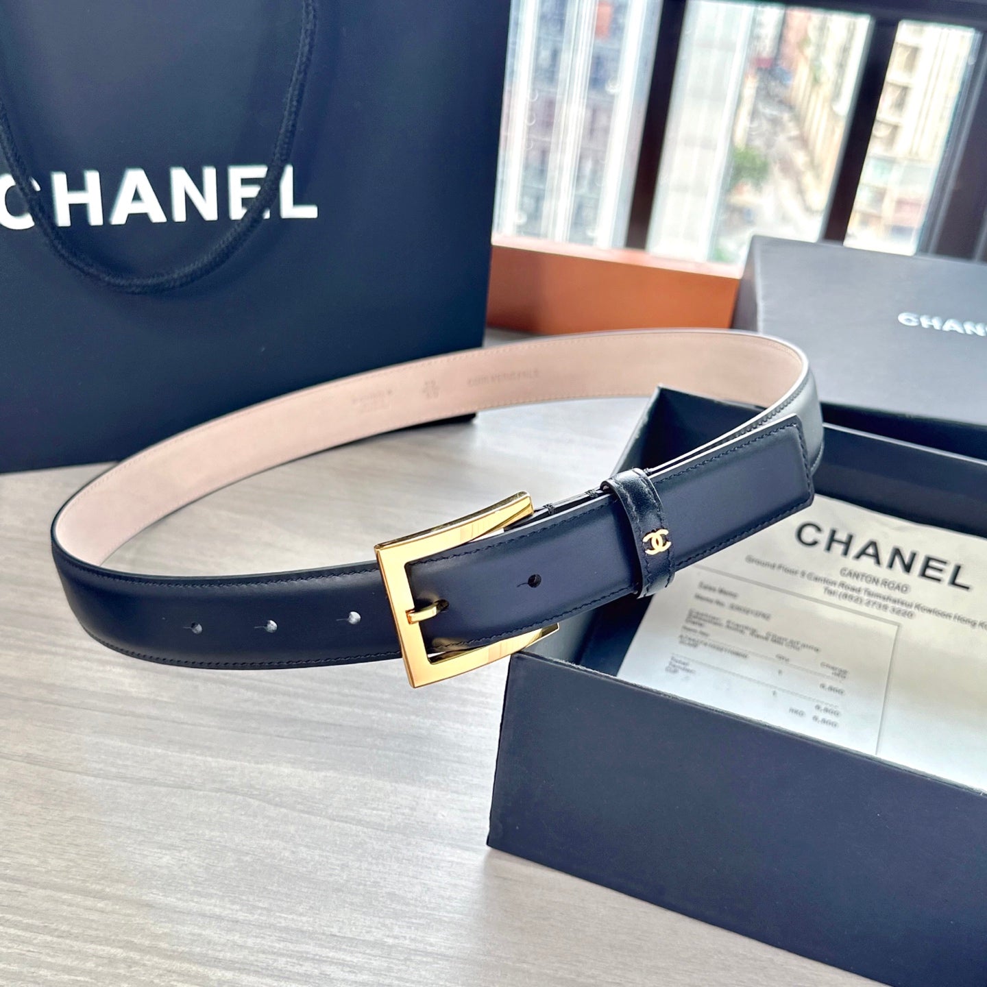 CC Belt 3cm Black Cowhide 202938