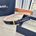 CC Belt 3cm Black Embossed Crocodile Pattern Leather 202934