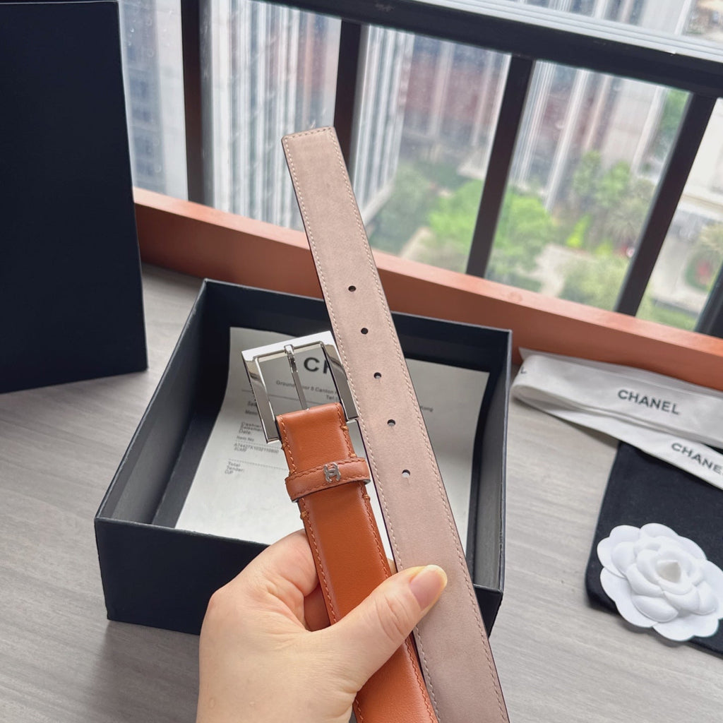 CC Belt 3cm Tan Brown Sliver Cowhide 202806