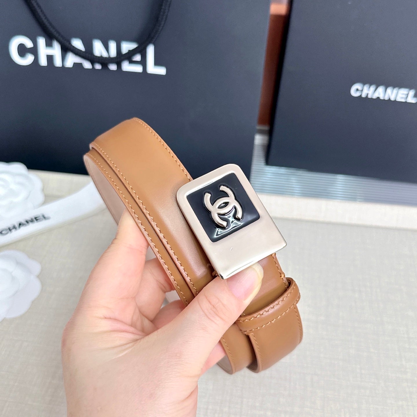 CC 3.0cm Belt Tan Lambskin 209358