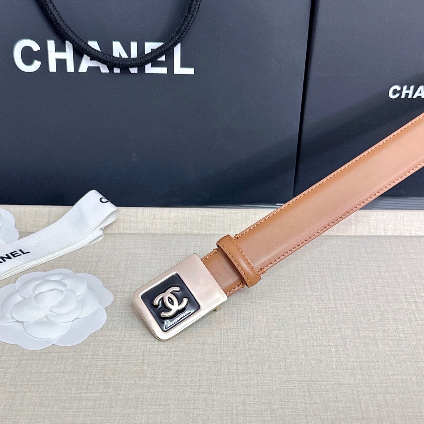 CC 3.0cm Belt Tan Lambskin 209358