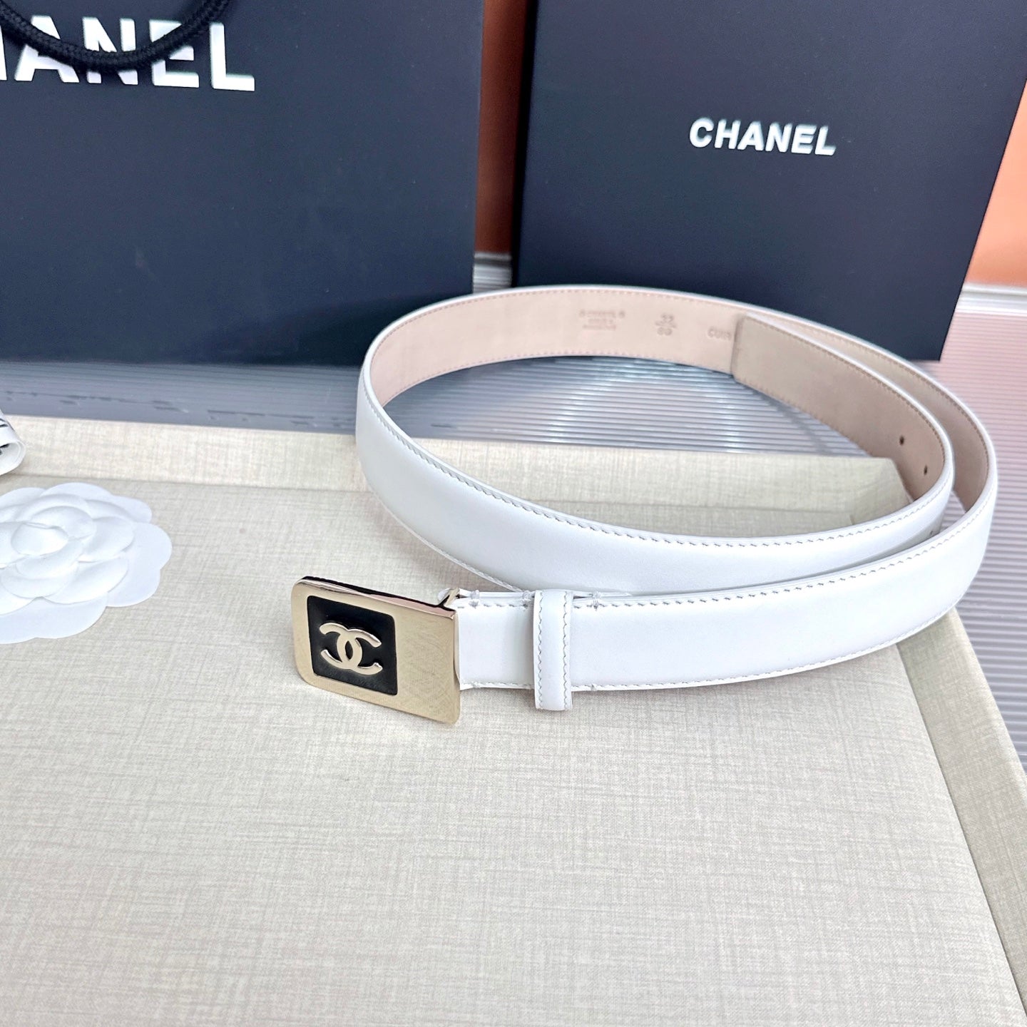 CC 3.0cm Belt White Lambskin 209360