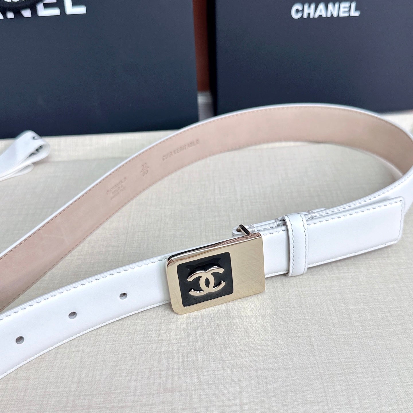 CC 3.0cm Belt White Lambskin 209360